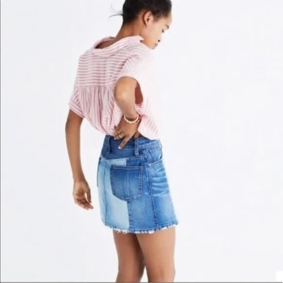 Madewell Dresses & Skirts - Madewell Pieced McCarren Denim Jean Two Toned Raw Hem Mini Skirt sz. 27